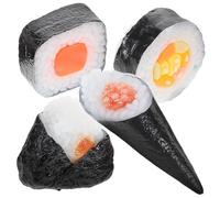 GALPADA 4Pcs Realistic Sushi Food Models Set - Lifelike Japanese Onigiri Simulation, Salmon Square Rice Ball, Plum Triangle Rice Ball, Seaweed Roll, Fish Roe Nigiri - Restaurant Decor and