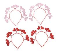 GALPADA 4Pcs Valentine'S Day Heart-Shaped Headbands Set, Glitter Pink and Red Hair Hoops, Wedding and Party Hair Accessories for Women