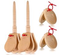GALPADA 4pcs Wooden Castanets for Beginners Sturdy Natural Wood Percussion Instruments with Finger and Round Castanets Preschool Music Education for Rhythm Coordination and Intelligence