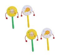 GALPADA 4pcs Wooden Drum Set for Handheld Traditional Rattle Drums with Lion and Owl Cartoon Designs Safe Musical Instruments for Early Learning and Rhythm Development