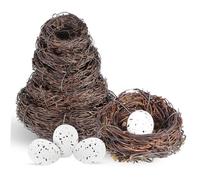 GALPADA 5 Pcs Handmade Rattan Birds Nests with Realistic Fake Eggs Nest Decorations for Garden Easter Tree Display Craft and Educational DIY Activities