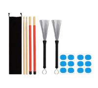 GALPADA 5A Drum Sticks and Bamboo Wire Brushes Set with Metal Holder, Professional Percussion Drum Accessories for Adult Practice and Jazz Drumming, Includes Protective Cloth Bag