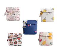 GALPADA 5pcs Cartoon Cotton Sanitary Towel Storage Bag Small Portable Pouch with Smooth Surface for Women Travel and Holding Loose Change Style