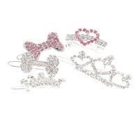 GALPADA 5pcs Decorative Dog Hair Clips for Pets, Alloy Material with Beautiful Design, Silver Colour Hairpins in Crown and Bone Shapes, for Daily Life and Party Use