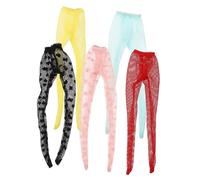 GALPADA 5Pcs Doll Stockings Lace Socks for DIY Dress Washable Reusable Accessories for Little Includes Yellow Sky Blue Red Pink Heart and Black Heart Designs