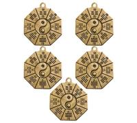 GALPADA 5pcs Golden Brass Eight-diagram Graved Pendants with Practical Exorcism Function for DIY Making and Handicraft, Retro Style Hanging Adornment for Chinese Culture Themed Crafts