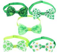 GALPADA 5pcs Green Clover Pet Bow Ties for Dogs and Cats Lightweight Polyester Adjustable Design St Patrick's Day Pet Collar Accessories for Street and Party