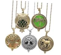 GALPADA 5Pcs Hollow Essential Oil Diffuser Pendant Necklaces for Women Magnetic Alloy Aromatherapy Jewelry with Random Color and Style Easy Cushion Replacement Fashionable Air Random Color