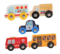 GALPADA 5Pcs Mini Wooden Car Educational Portable Vehicle for Bright Fire Truck and Police Car Models Material Cognitive Playset