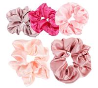 GALPADA 5pcs Satin Scrunchies for Women Soft Elastic Hair Ties Ponytail Holders for Thick Hair Comfortable Non-slip in Pink Red Colors