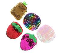 GALPADA 5pcs Sequin Coin Purse Set for Graduation, Small Zippered Change Purse with Plush Material, Colorful Fruit Shapes Including Strawberry and Pineapple, for Holding Coins