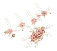 GALPADA 5pcs Wedding Hair Jewelry Bride Hair Accessories Ornament Wedding Accessories Crystal Combs Clips Forks Bridal Headpieces Bridal Flower Pink
