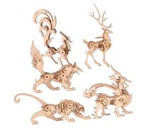 GALPADA 5pcs Wooden Animal Puzzle DIY Kit for Creative Wolf Dragon Fox Deer Tiger Models Educational Hands Mental Development and Home Decoration