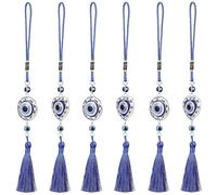 GALPADA 6 Pcs Evil Eye Hanging Ornaments for Car and Bag, Lightweight Metal and Glass Charms with Tassels Decor, Unique Heart round Shaped Hanging Decorations for Car Rear View Mirror