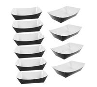 GALPADA 60pcs Disposable Paper Serving Boats Heavy Duty Food Trays for Snacks BBQ Hot Dogs Burgers Popcorn Tacos Fries Kraft Paper Plates for Parties and Celebrations Black