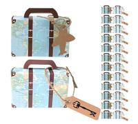 GALPADA 60pcs Vintage Travel Themed Paper Suitcases Boxes Made of White Card and Kraft Paper with Tags and Burlap Twine, for Special Occasions and Birthday Parties as Wedding Favour Boxes