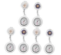 GALPADA 6pcs Flower Pattern Retractable Pocket Watch Clip Nurse Doctor Watch for Nurses