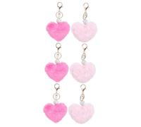 GALPADA 6pcs Heart Shape Keychain Furry Heart Ball Plush Key Holder Key Ring Bag Diamond Pendant Keychain for Hanging for Pink Accessories