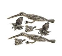 GALPADA 6pcs Miniature Brass Bird Figurines Retro Antique Finish Sparrow Hummingbird Harbinger Sculptures Detailed Tiny Animal Ornaments for Bookshelf and Home Decor