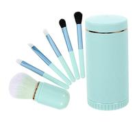 GALPADA 6pcs Portable Makeup Brush Set with Mirror, Synthetic Fiber Wooden Handle Face, Eyeshadow, Blush, and Lip Brushes for Women, Travel Cosmetic Tool Kit in Light Blue with Opp