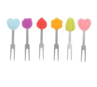 GALPADA 6pcs Silicone Handle Fruit Picks Stainless Steel Mini Forks for Appetizers Cheese Cocktail Party Use with Candy Tone Grips Red Purple Green Pink
