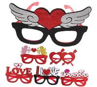 GALPADA 6Pcs Valentine Heart Shape Party Glasses Photo Props for Couples Romantic Festival Eyewear Accessories with Love Arrow Cupid Wing Designs