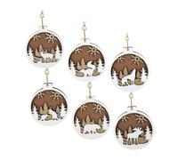 GALPADA 6pcs Wooden Animal Christmas Tree Hanging Ornaments Carved Xmas Pendants for Holiday Decor Reusable DIY Decorations for Home Party Garden