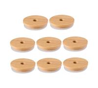 GALPADA 8 Pcs Bamboo Jar Lids with Detachable Silicone Ring Reusable Glass Can Bamboo Covers for Beer Beverage Storage Jars Straw Design Compatible with Regular Mouth