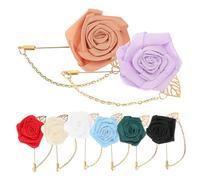 GALPADA 8pcs Wedding Rose Lapel Pins with Gold Leaf Chain Flat Rose Boutonniere Brooches for Men and Women Elegant Floral Chest Flowers for Suit Anniversary Party and Formal Occasion