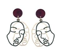 GALPADA Abstract Face Earrings for Women Creative Quirky Double-sided Studs Green Artistic Ear Adornments Lovely Long Drop Design Attractive Statement Accessories