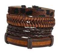 GALPADA Adjustable Braided Leather Bracelet Set, Vintage Handmade Woven Bracelets for Men and Women, 4pcs Rustic Handcrafted Wristbands Black Card Packaging, Suitable for Casual Wear and