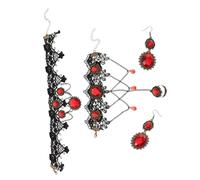 GALPADA Adjustable Gothic Black Lace Choker Necklace with Earrings and Bracelet for Halloween Vampire Cosplay Soft Hypoallergenic Victorian Steampunk Jewelry with Screw Clasp for Women