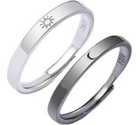 GALPADA Adjustable Sun and Moon Couples Rings Set, Black and White Promise Rings for Him and Her, Open Band Matching Wedding Jewelry for Couples