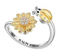 GALPADA Adjustable Sunflower Ladybug Women’s Open Band Finger Jewelry Stress Fidget for Girls Valentine’s Day Platinum Tone