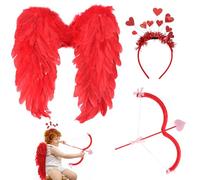 GALPADA Angel Wings Costume, Cupid Bow Kit and Heart Sequin Headband Set | 3Pcs Fallen Angel Costume Women, Elastic Shoulder Straps, Halloween Christmas Valentines Day Fairy Fancy Dress Party Cosplay