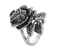 GALPADA Antique Black Rose Ring Vintage Multilayered Silver Rose Petals Ring Size 9 for Women Romantic Party Jewelry