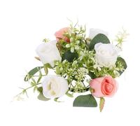 GALPADA Artificial Rose Silk Flower Candle Ring for Pillars, Lightweight Decorative Floral Wreath, Rustic and Delicate Style for Wedding Table and Creative Photos