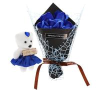GALPADA Artificial Soap Rose Bouquet Box with 7 Blue Soap Flower Roses, Unique Exquisite Design Featuring Never Wither Flowers, Includes Mini Bear Doll and Tote Bag, for Mother's Day
