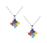 GALPADA Autism Puzzle Necklace 2pcs Alloy Pendant Jewellery