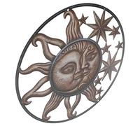 GALPADA Aztec Sun and Moon Iron Wall Art Decor Vintage Copper Finish Metal Sculpture for Indoor Outdoor Balcony Garden Hanging Weather Resistant Wrought Iron Wall Ornament