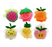 GALPADA Bath Shower Mesh Balls for Exfoliating and Lathering 6pcs Fruit Shaped Loofah Sponge with Plush and Nylon Material, Short Rope, Bath Accessories for Daily Skin Care