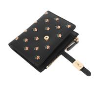 GALPADA Bifold Wallet for Women with Cute Cartoon Prints Small Pocket Wallet for Travel Shopping Lightweight Compact Design Adorable Flower Pattern Card Holder Black
