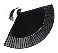 GALPADA Black Folding Fan for Men Handheld Bamboo and Silk Chinese Folding Fan with Large Air Supply and Storage Bag Suitable for DIY Wall Decoration and Wedding Use