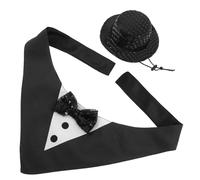 GALPADA Black Pet Formal Tuxedo Hat and Bandana Set for Dogs and Cats, Stylish Polyester Material with Quick Outfit Assembly, for Weddings and Parties, Reusable Design