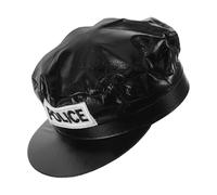 GALPADA Black PU Police Officer Cap with 3d Brim and Prominent Logo | Professionally Engineered Structure, Reinforced Edge and Lining, Unisex Design for Theater Crews and Parade Roles