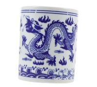 GALPADA Blue and White Porcelain Kitchen Utensil Holder with Dragon Pattern Round Chopsticks Stand and Spoon Rest Stable Countertop Organizer for Flatware and Pens Multipurpose Crock