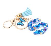 GALPADA Blue Heart Initial Letter Keychain with Handmade Crystal Resin and Butterfly Tassel, Cute Bag Charm for Handbags and Accessories, Stylish Keyring