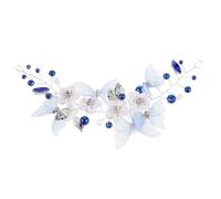 GALPADA Blue Rhinestone Butterfly Bridal Headband with Pearl Flowers, Elegant Ancient Style Hair Accessory for Bride, Wedding or Party, Made of Polyester and Alloy with Unique Artistry