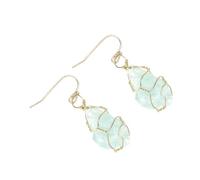 GALPADA Bohemia Natural Green Fluorite Stone Earrings for Women Handcrafted Copper Wire Wrapped Pendant Lightweight Boho Dangling Ear Drops for Daily Wear and Special Occasions