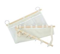 GALPADA Boho Stuffed Animal Storage Hanging Organizer with Wooden Stick, 6 Mesh Pockets and 13 Hooks, Large Capacity Plush Storage Bag for Small Bedrooms and Dorms